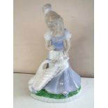 A Spanish figure of a lady feeding birds CONDITION REPORT: Copy Lladro mark on base.