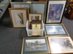 A quantity of framed pictures and prints to include oil on boards, still life, Thomas Girtin prints,