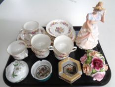 A tray of Royal Doulton figure Sharon HN 3603 together with a quantity of Royal Stafford tea china,