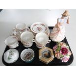 A tray of Royal Doulton figure Sharon HN 3603 together with a quantity of Royal Stafford tea china,