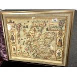 A colour print of John Speed's Map of Scotland in 1610 50 cm x 40 cm