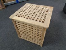 A pine lattice storage box.