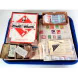 A tray of vintage monopoly set, train ticket stubs,