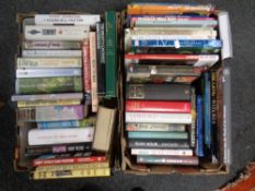 Two boxes of books relating to warfare, novels,