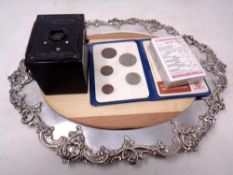A silver plated tray together with a Hawkeye camera,