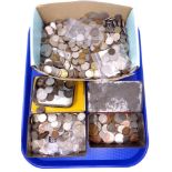 A tray of British pre decimal coins,