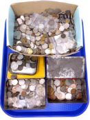 A tray of British pre decimal coins,