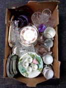 A box of glass ware, tea china,