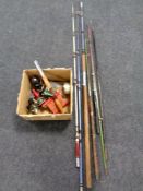 A box of several fishing rods including fisherman, Abu,