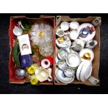 Two boxes of pressed glass ware, Japanese export tea china,