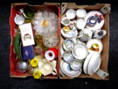 Two boxes of pressed glass ware, Japanese export tea china,