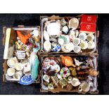 Three boxes of tea china, ornaments, electric trouser presser,