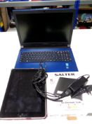 A Lenovo laptop with charger together with an Apple ipad 32GB and a set of Salter digital scales in