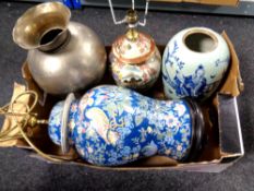 A box of two Oriental china lamp bases,