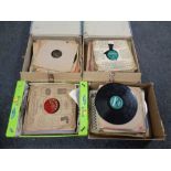 Three boxes of vinyl records on labels including Columbia, Imperial,
