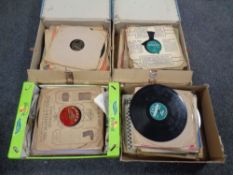 Three boxes of vinyl records on labels including Columbia, Imperial,