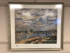 After Alfred Sisley : The Bridge at Sevres, colour print,