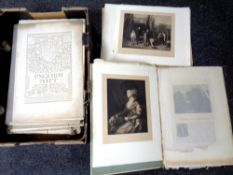 A quantity of folios containing antique monochrome engravings