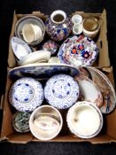 Two boxes of Willow pattern plate, pair of Chinese lidded ginger jars,
