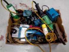 A box of power tools by Hitachi and Makita together with a battery charger CONDITION