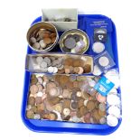 A tray of commemorative crowns, British pre decimal coins,