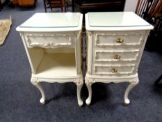 A French style three drawer bedside chest together with further bedside stand fitted a drawer