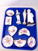 A tray of Royal Crown Derby Posies trinket dishes, Royal Doulton Darling figure,