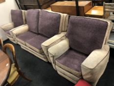 A three piece lounge suite in two tone fabric