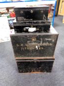 Four various metal 19th century deed boxes