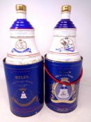 Two Bells Old Scotch Whisky decanters commemorating the birth of Princess Beatrice and Eugenie,