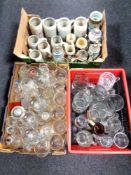 Three boxes of pub glasses and tankards, pressed glass,