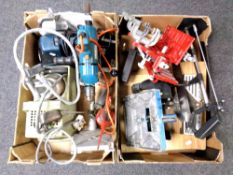 Two boxes of tools including drill, oil can,