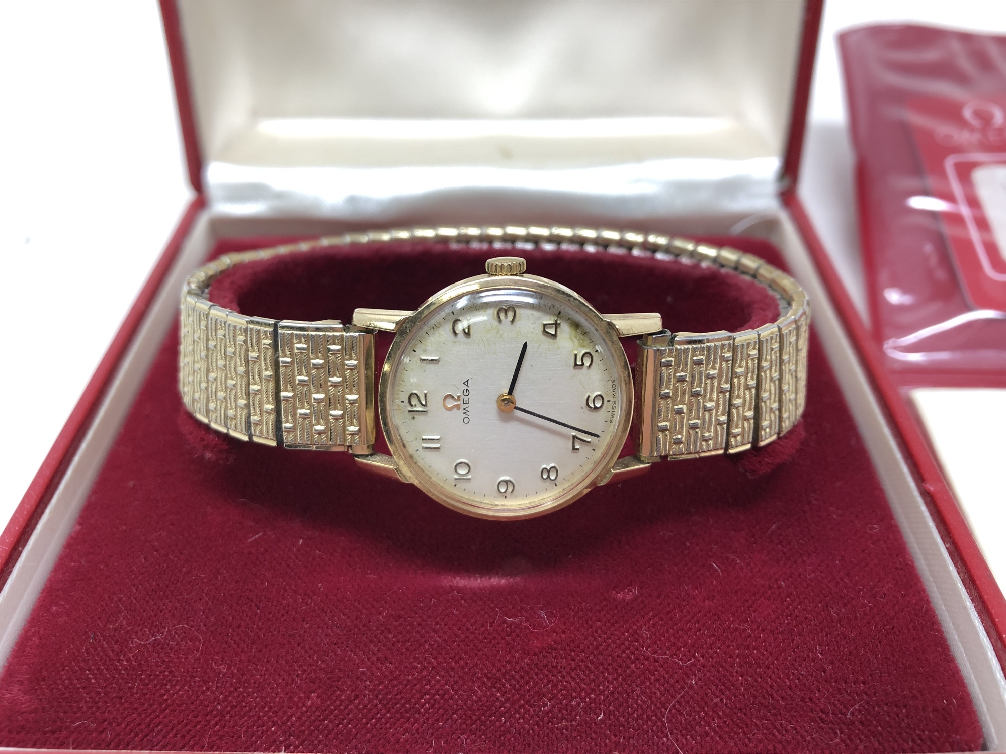A Lady's 9ct Gold Omega Wristwatch, silvered dial with Arabic numerals, later crown, - Image 2 of 3