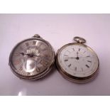 A silver open faced pocket watch with silvered dial together with a silver cased chronograph