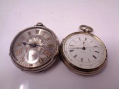 A silver open faced pocket watch with silvered dial together with a silver cased chronograph