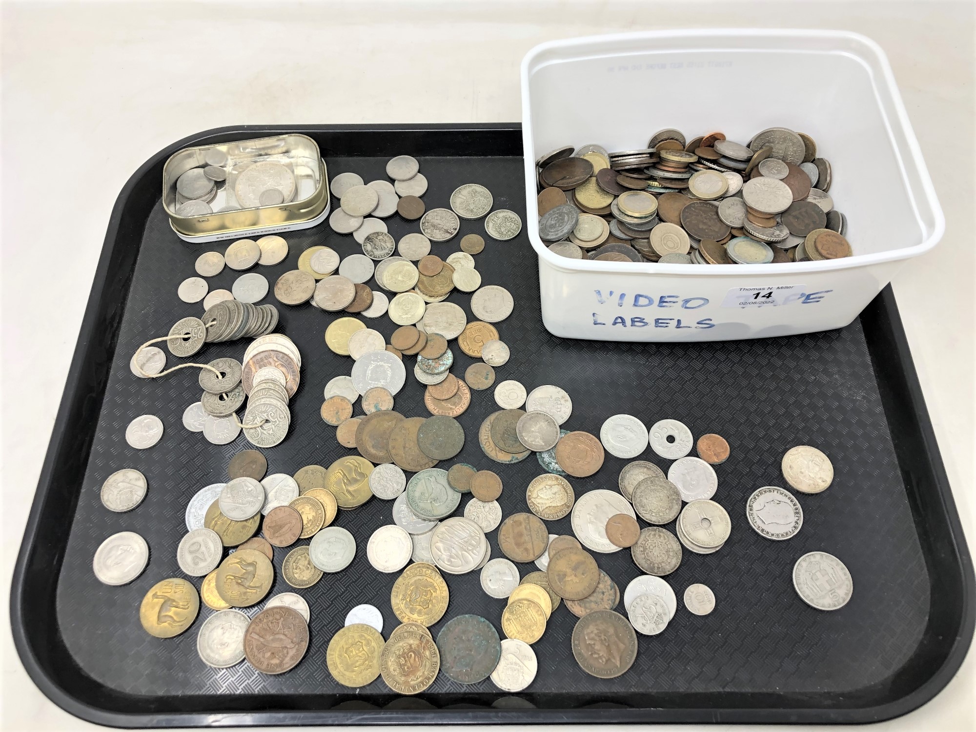A tray of 19th century and later world coins