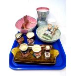 A tray of character jugs including Royal Doulton, Maling bowl,