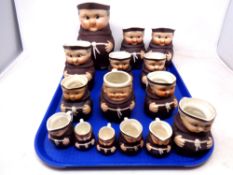 A tray of West German Goebel monk character jugs