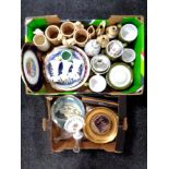 Two boxes of collector's plates, English pottery part tea set,