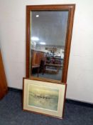 A contemporary hall mirror together with a framed Coulson colour print of a Lancaster bomber