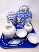 A tray of Oriental hexagonal lidded porcelain jar, further ginger jar,