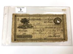 A provincial banknote Saddleworth Union Bank, One Pound, 1824, signed by John Harrop, scarce,