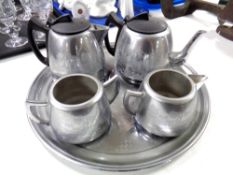 A four piece chrome plated Swan tea service on tray.