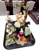 A tray of china figures, Beswick pony (damaged), a Border Fine Arts figure of a terrier,
