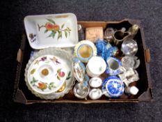 A box containing Evesham Worcester tableware, ornaments and china, Worcester ramekins,