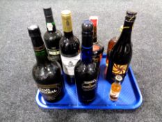 8 bottles of alcohol to include Rioja, 1987 vintage port, Tia Maria, Scotch etc.