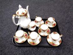 A tray of Royal Albert Old Country Roses tea china.