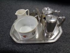 A stainless steel Old Hall tea service with tray,