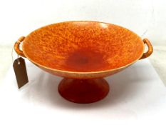 A Pilkingtons Royal Lancastrian twin handled tazza, in orange mottled glaze, diameter 29.5 cm.