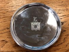 A George III silver card tray engraved with a crest, Timothy Renou, London 1796,